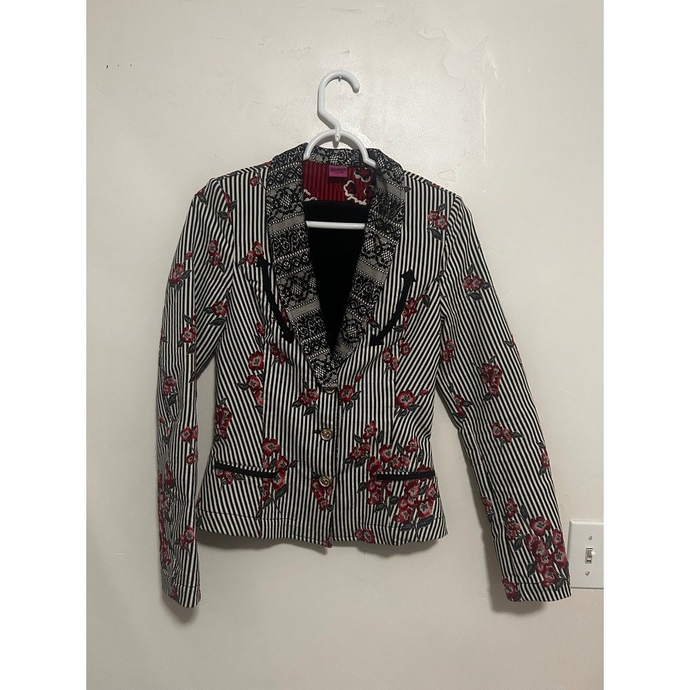 Save The Queen! Italy Striped Floral Embroidered Lace Collar Blazer Jacket S